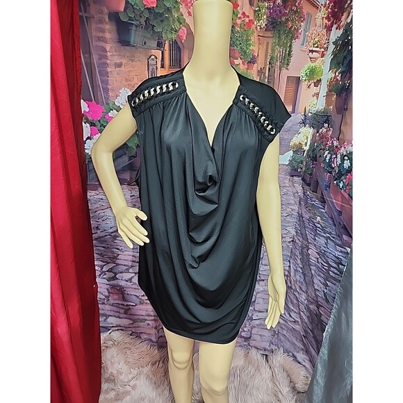 Carmen Marc Valvo Top 3X Womens Black Sleeveless Tunic With Chain Accents EUC - Picture 1 of 10